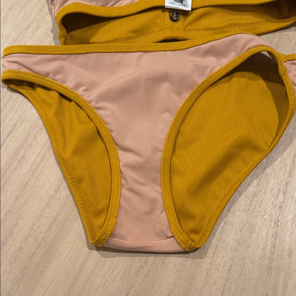 Madewell Ribbed Bikini Set Mustard Yellow Button Detail Size S - Picture 5 of 8